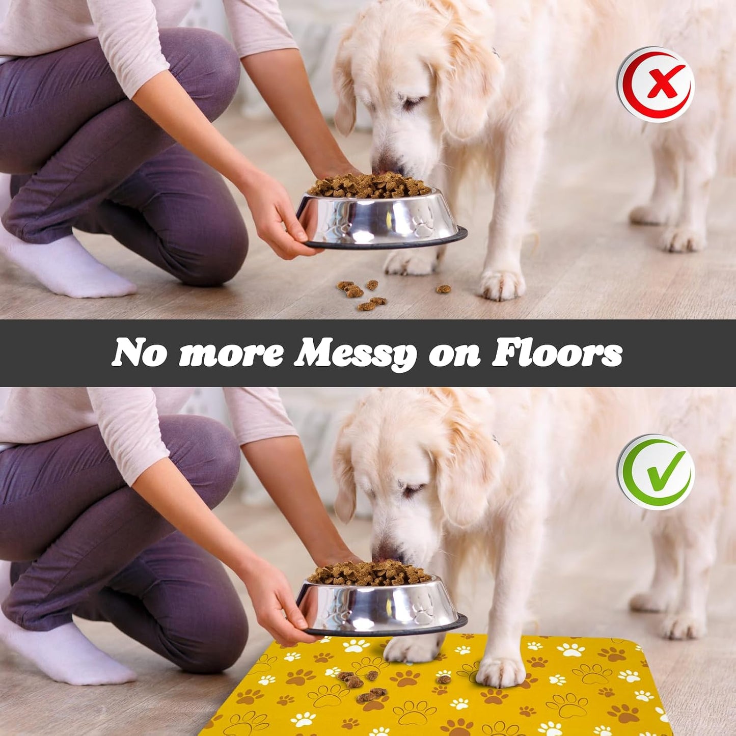 Dog Food Mat, Absorbent Water Bowl Mats Cat Pet Feeding Placemats Yellow 20 * 12 inch