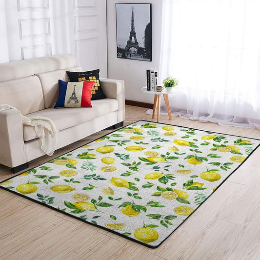 Vintage Lemons Watercolor Large Area Rug Summer Lemon Green Leaves Floor Carpet Tropical Fruit Throw Rug Floor Mats for Kids Toddler Nursery Bedroom Kitchen Living Room Bathroom Playmat 48x72inch