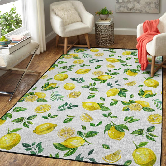 Vintage Lemons Watercolor Large Area Rug Summer Lemon Green Leaves Floor Carpet Tropical Fruit Throw Rug Floor Mats for Kids Toddler Nursery Bedroom Kitchen Living Room Bathroom Playmat 48x72inch