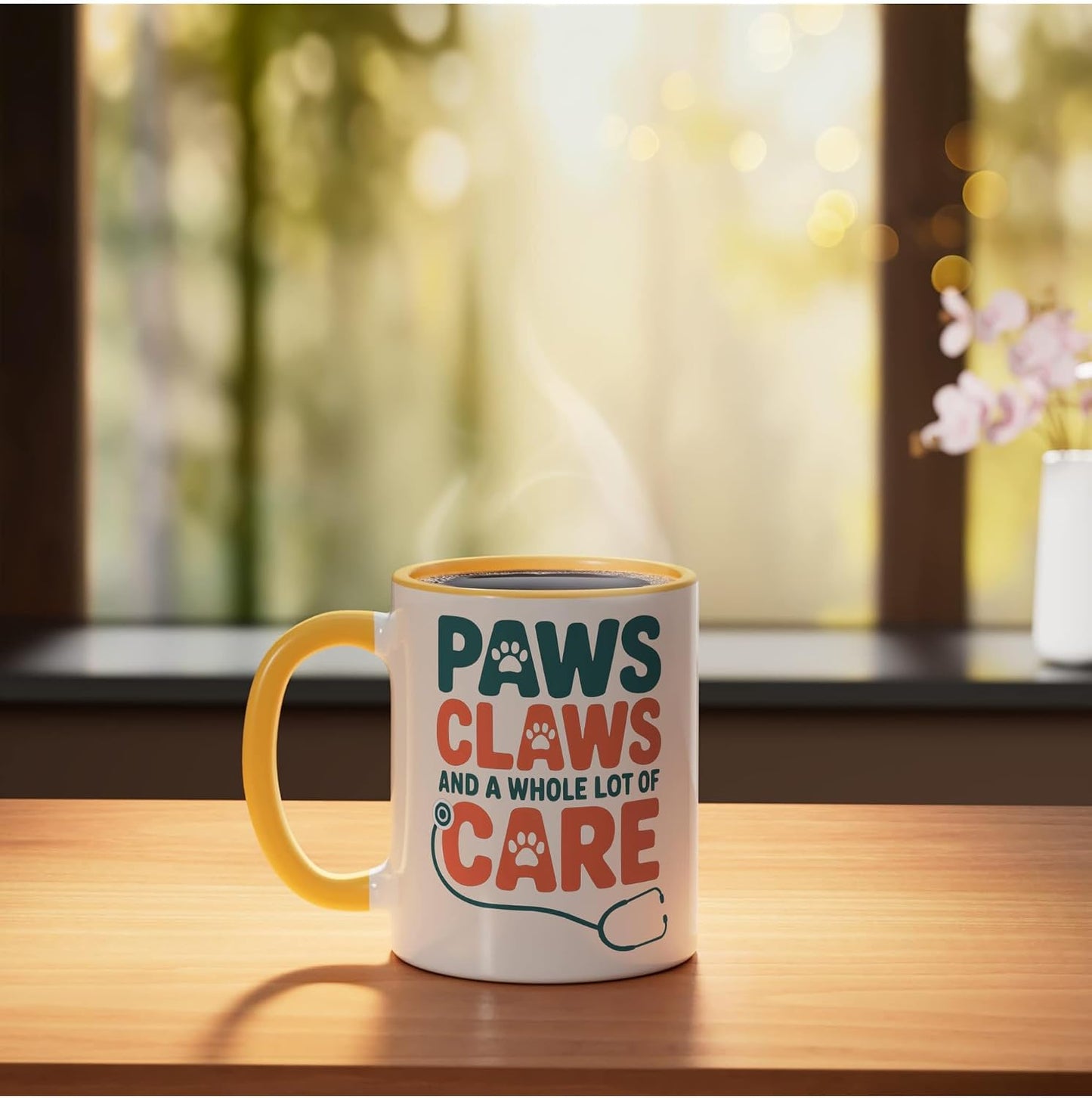 Veterinary Assistant Veterinarian Pet Animal Care Ceramic Mug, Yellow/White, 11oz