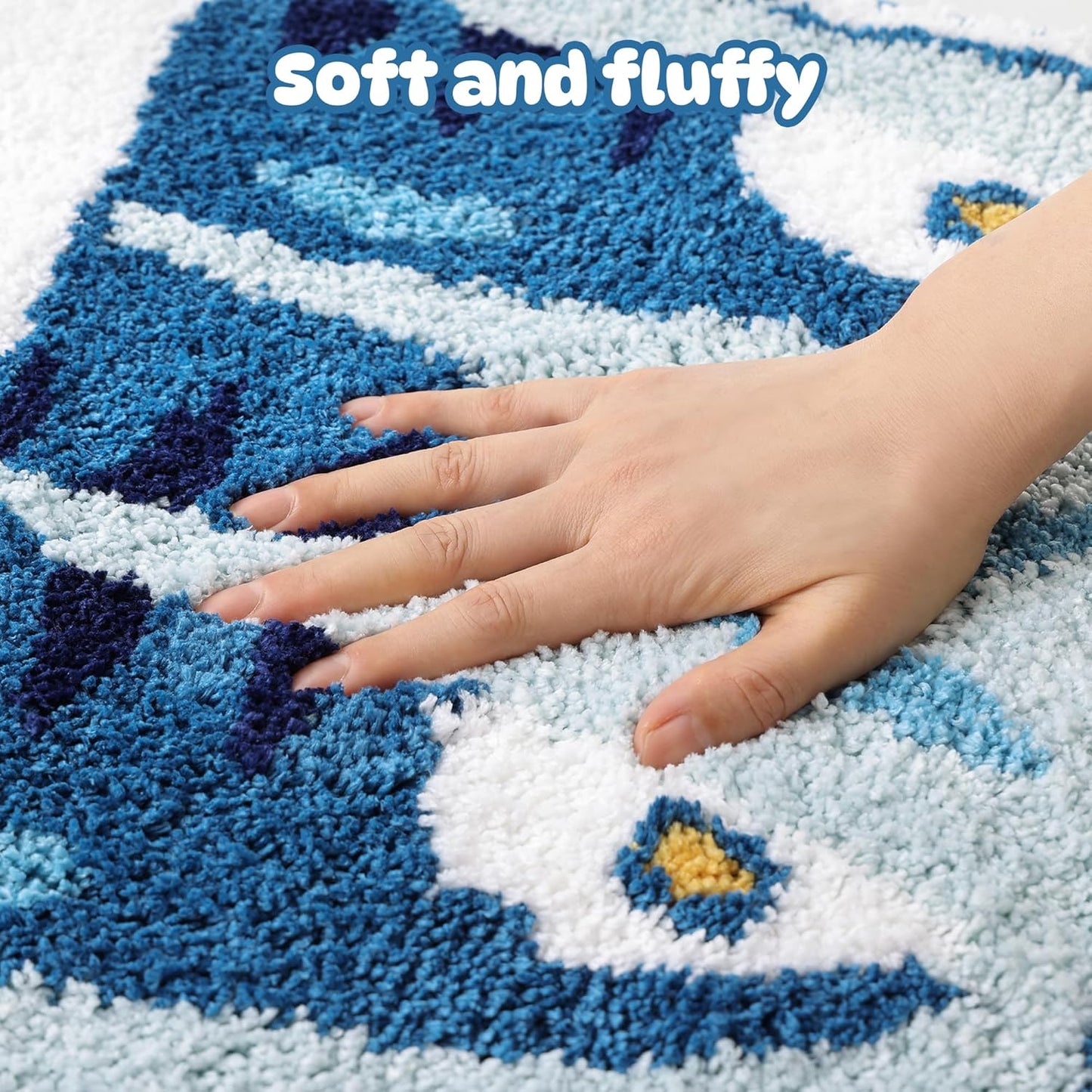 Sardine Can Bath Mat, Blue Bathroom Rugs for Bedroom, Soft Washable Rug Non Slip Cute Kitchen Bath Mats for Bathroom Funny Cartoon Fish and Lemon