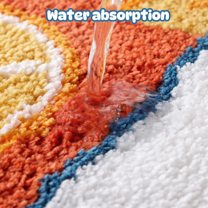Sardine Can Bath Mat, Blue Bathroom Rugs for Bedroom, Soft Washable Rug Non Slip Cute Kitchen Bath Mats for Bathroom Funny Cartoon Fish and Lemon