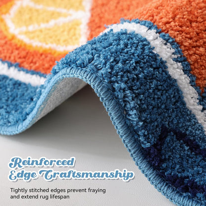 Sardine Can Bath Mat, Blue Bathroom Rugs for Bedroom, Soft Washable Rug Non Slip Cute Kitchen Bath Mats for Bathroom Funny Cartoon Fish and Lemon