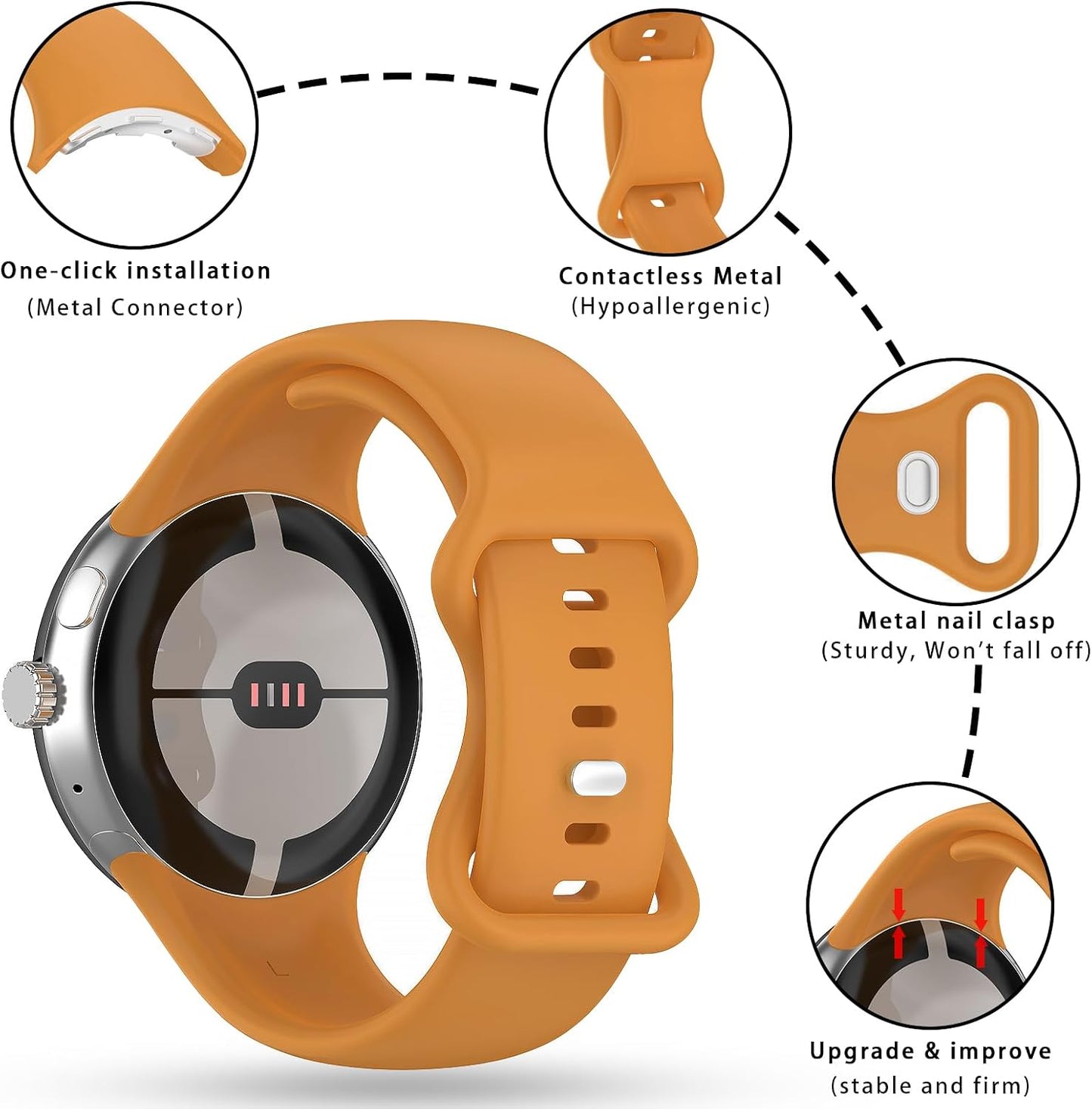 Band Compatible with Google Pixel Watch 1/2/3/4, Soft Silicone Sport Replacement Straps Bracelet for Google Pixel Watch