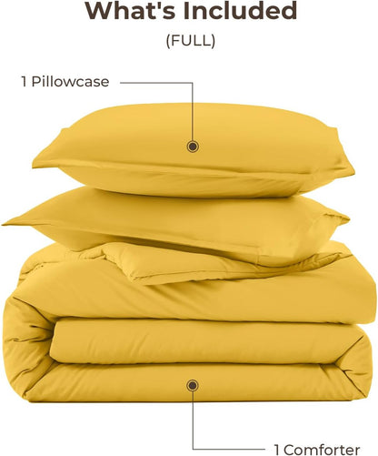 Mustard Yellow Comforter Set Full Size, 3 Pieces Lightweight Solid Bedding Comforter Set, All Season Fluffy Bed Set (79x90In Comforter & 2 Pillowcases)