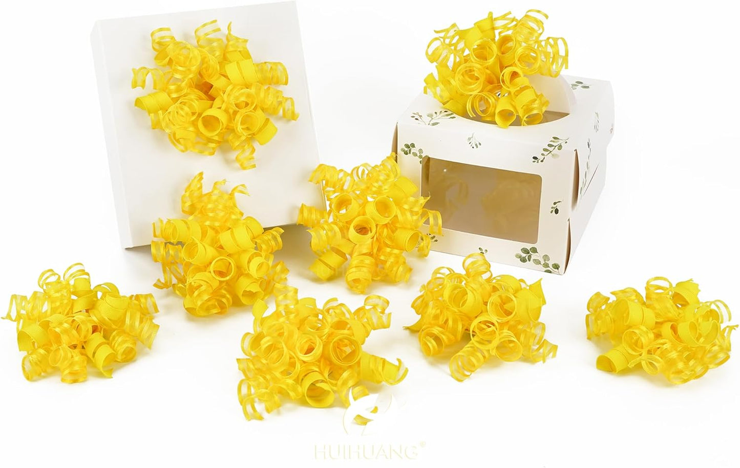 Yellow Present Bows Gift Wrap Accessory Curly Ribbon Gift Bows 5 inch x 8 Counts Stick On Bows for Gift Wrapping, Paper Bag, Birthday Party Favors, Bridal Shower Wedding Decoration