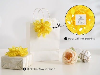 Yellow Present Bows Gift Wrap Accessory Curly Ribbon Gift Bows 5 inch x 8 Counts Stick On Bows for Gift Wrapping, Paper Bag, Birthday Party Favors, Bridal Shower Wedding Decoration