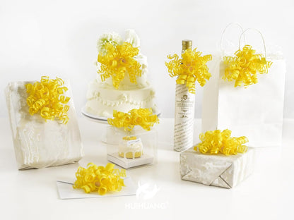 Yellow Present Bows Gift Wrap Accessory Curly Ribbon Gift Bows 5 inch x 8 Counts Stick On Bows for Gift Wrapping, Paper Bag, Birthday Party Favors, Bridal Shower Wedding Decoration