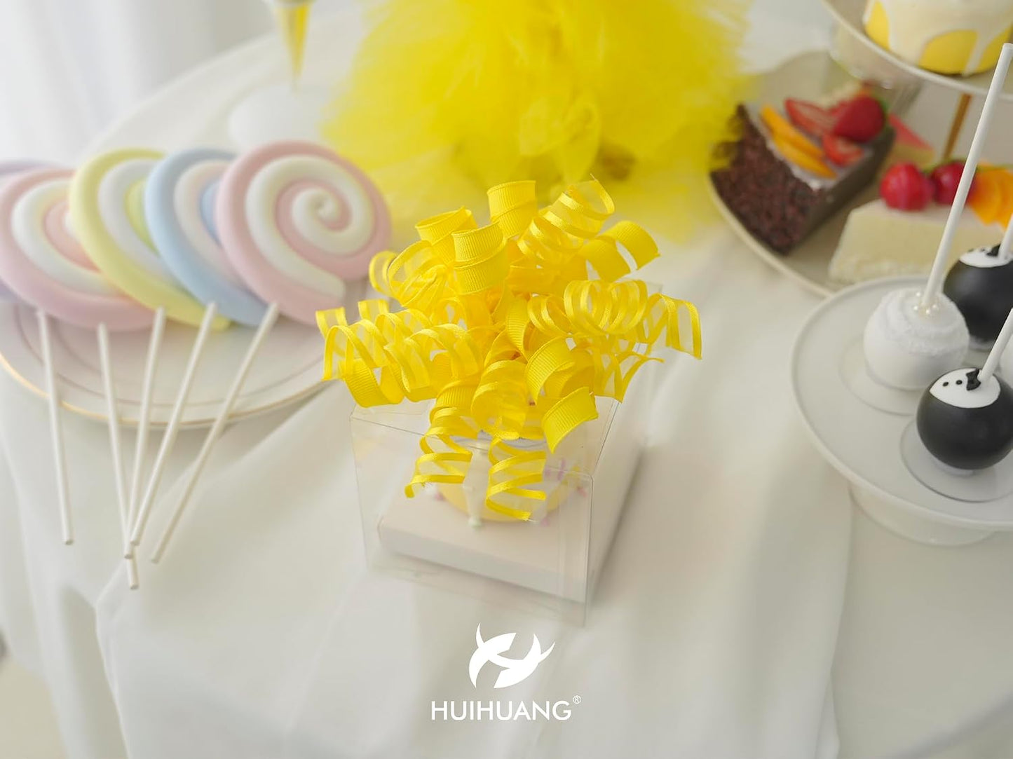 Yellow Present Bows Gift Wrap Accessory Curly Ribbon Gift Bows 5 inch x 8 Counts Stick On Bows for Gift Wrapping, Paper Bag, Birthday Party Favors, Bridal Shower Wedding Decoration