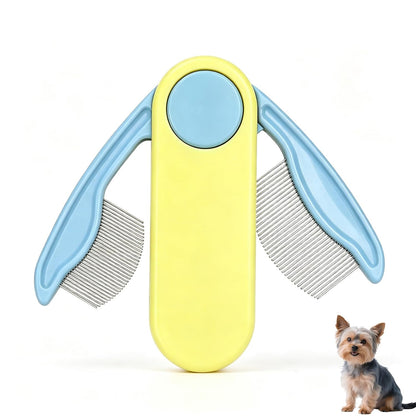 Foldable Dual-Head Tear Stain Remover Eye Comb for Small Dogs (Yellow) | Fit Yorkie, Shih Tzu, Maltese, Poodle, Cockapoo, Cats, Hamsters, Puppy Essentials, Flea Brush