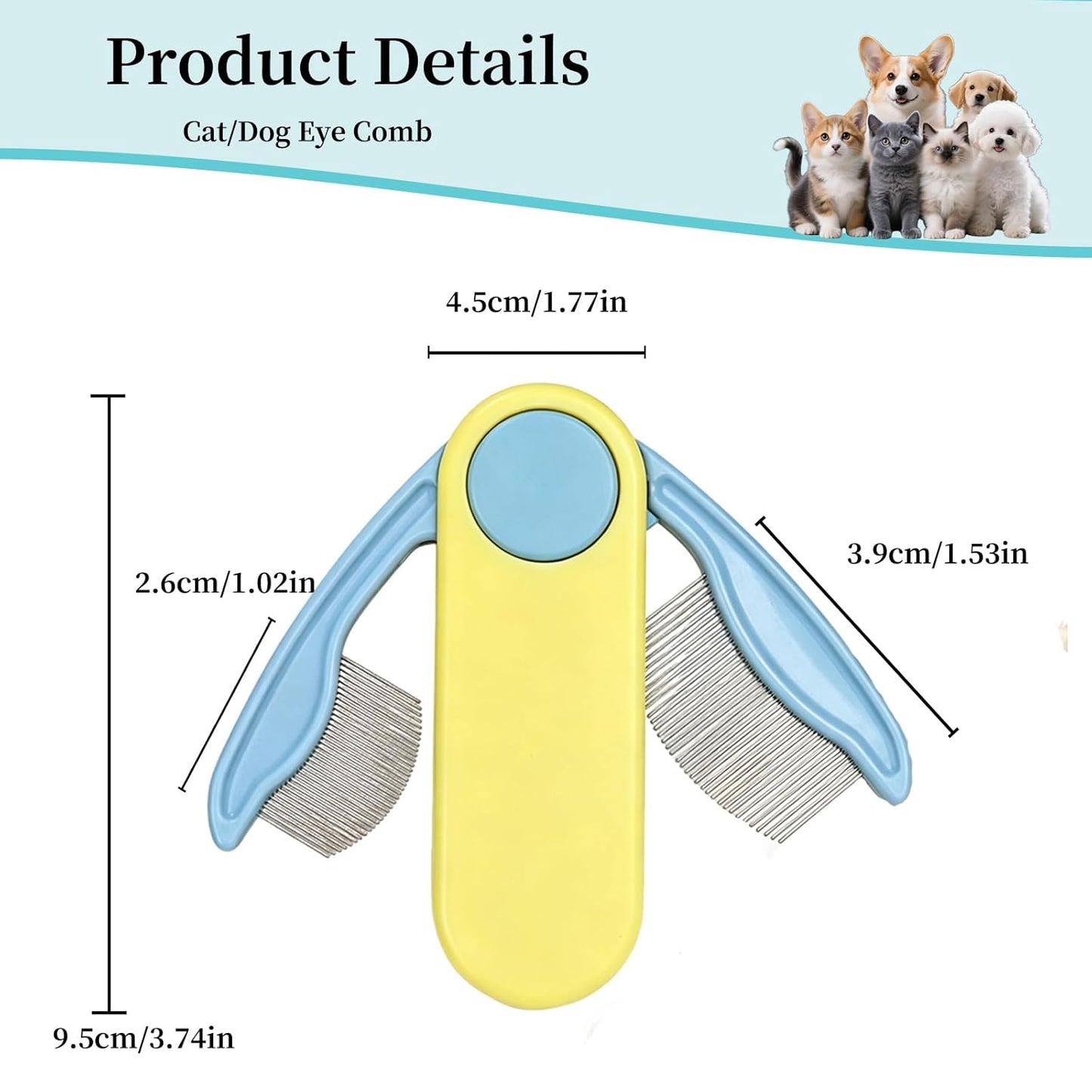 Foldable Dual-Head Tear Stain Remover Eye Comb for Small Dogs (Yellow) | Fit Yorkie, Shih Tzu, Maltese, Poodle, Cockapoo, Cats, Hamsters, Puppy Essentials, Flea Brush