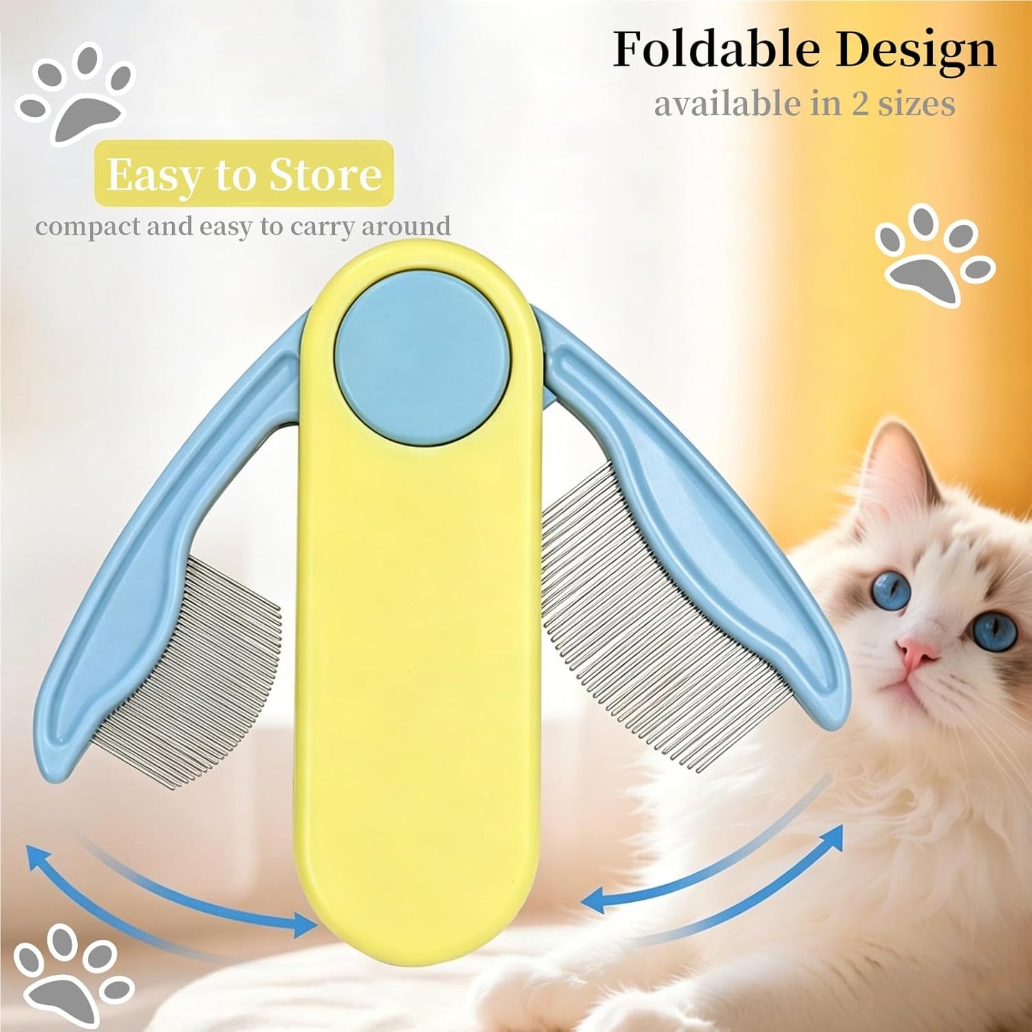 Foldable Dual-Head Tear Stain Remover Eye Comb for Small Dogs (Yellow) | Fit Yorkie, Shih Tzu, Maltese, Poodle, Cockapoo, Cats, Hamsters, Puppy Essentials, Flea Brush