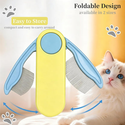 Foldable Dual-Head Tear Stain Remover Eye Comb for Small Dogs (Yellow) | Fit Yorkie, Shih Tzu, Maltese, Poodle, Cockapoo, Cats, Hamsters, Puppy Essentials, Flea Brush