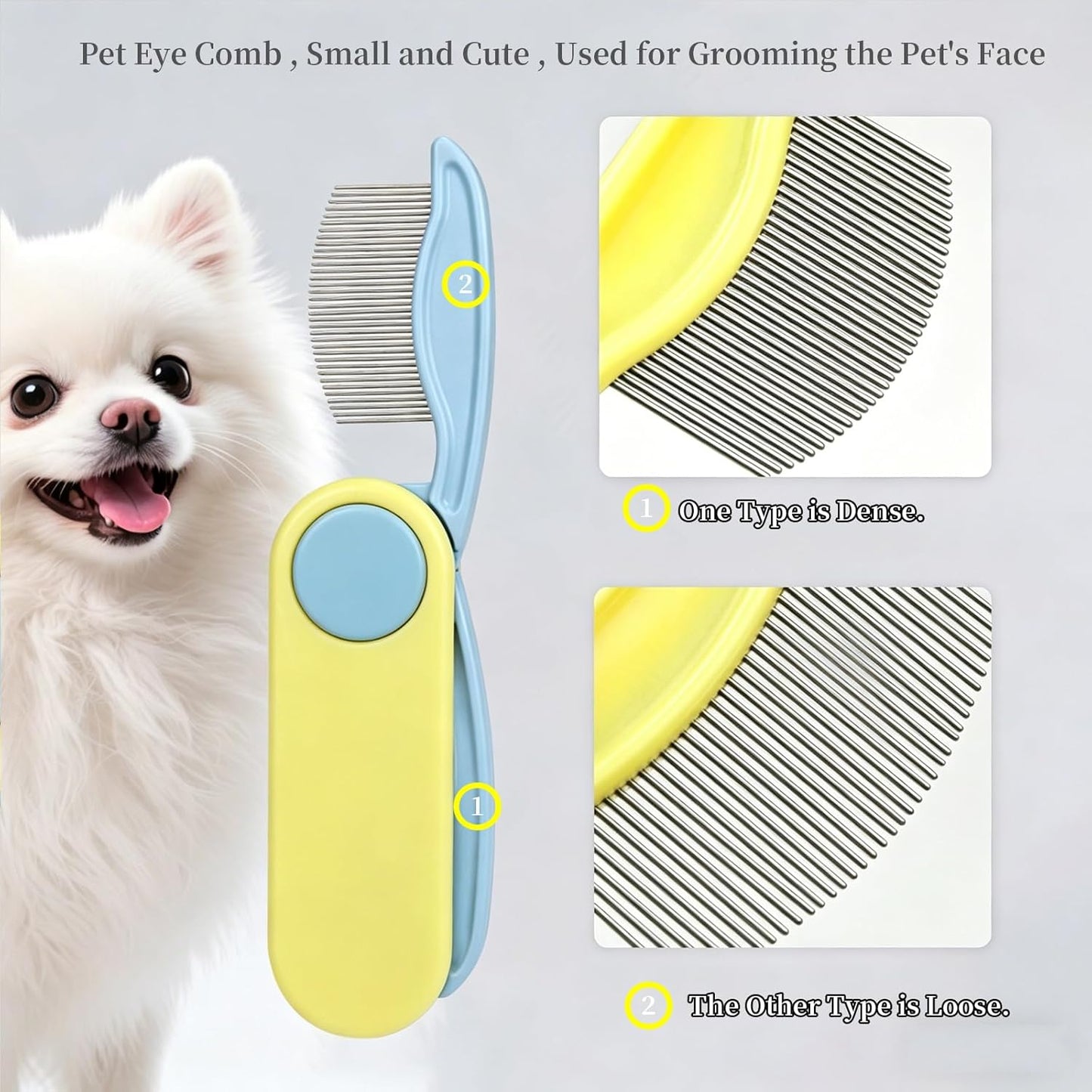 Foldable Dual-Head Tear Stain Remover Eye Comb for Small Dogs (Yellow) | Fit Yorkie, Shih Tzu, Maltese, Poodle, Cockapoo, Cats, Hamsters, Puppy Essentials, Flea Brush