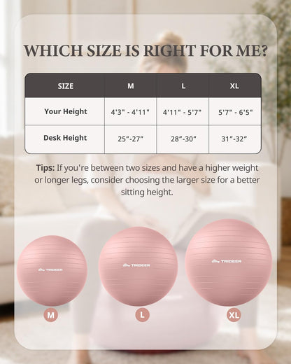 Exercise Ball, Stability Yoga Ball for Physical Therapy, Active Sitting, Pregnancy & Birth Labor Prep, Core Strength, Balance Training, Posture Improvement and Daily Stretching, 55/65/75cm