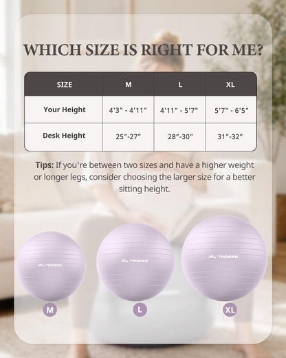 Exercise Ball, Stability Yoga Ball for Physical Therapy, Active Sitting, Pregnancy & Birth Labor Prep, Core Strength, Balance Training, Posture Improvement and Daily Stretching, 55/65/75cm