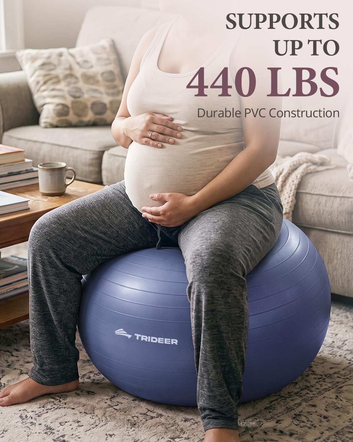 Exercise Ball, Stability Yoga Ball for Physical Therapy, Active Sitting, Pregnancy & Birth Labor Prep, Core Strength, Balance Training, Posture Improvement and Daily Stretching, 55/65/75cm