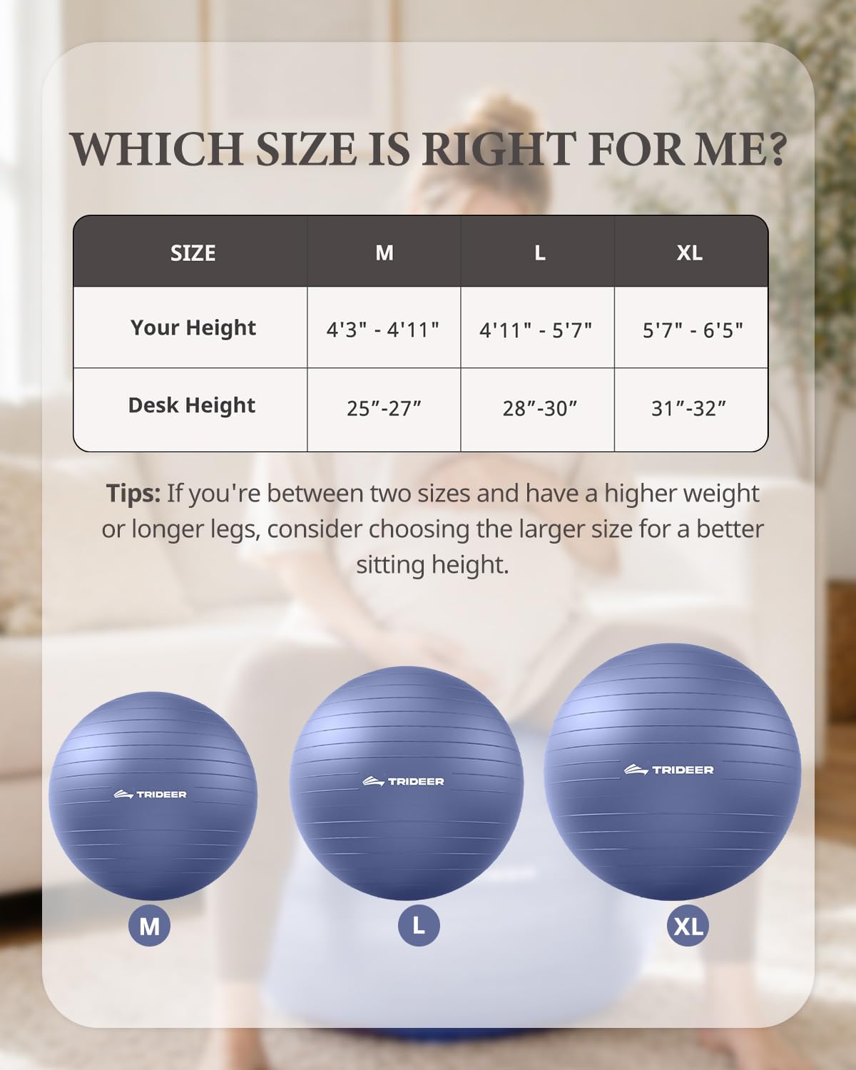 Exercise Ball, Stability Yoga Ball for Physical Therapy, Active Sitting, Pregnancy & Birth Labor Prep, Core Strength, Balance Training, Posture Improvement and Daily Stretching, 55/65/75cm