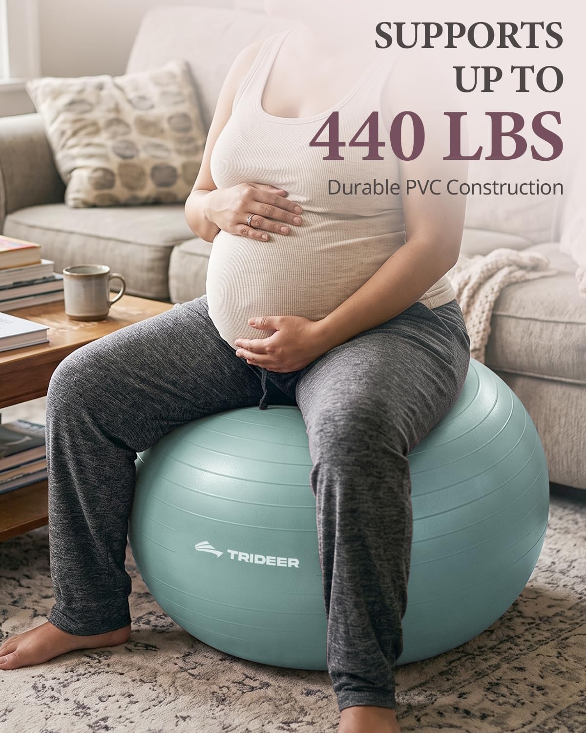 Exercise Ball, Stability Yoga Ball for Physical Therapy, Active Sitting, Pregnancy & Birth Labor Prep, Core Strength, Balance Training, Posture Improvement and Daily Stretching, 55/65/75cm