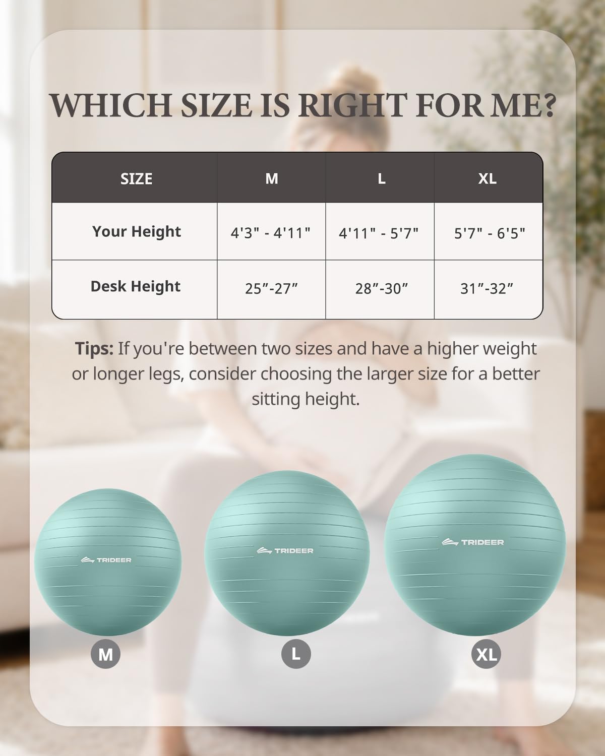 Exercise Ball, Stability Yoga Ball for Physical Therapy, Active Sitting, Pregnancy & Birth Labor Prep, Core Strength, Balance Training, Posture Improvement and Daily Stretching, 55/65/75cm