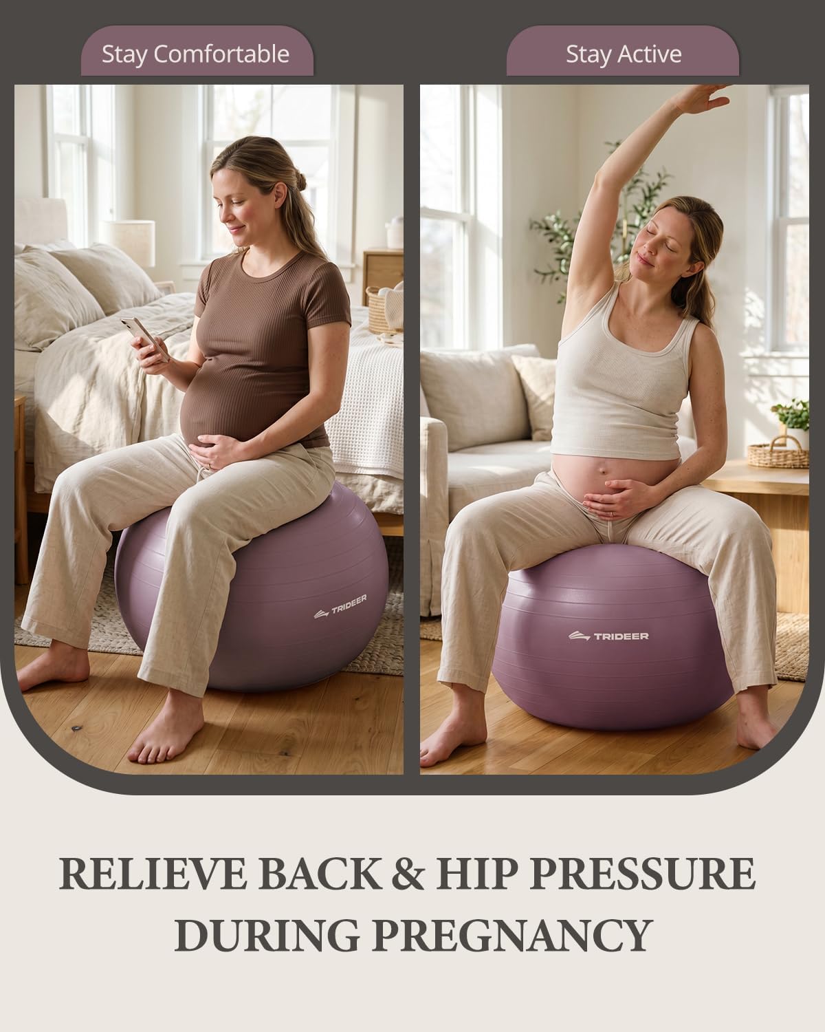 Exercise Ball, Stability Yoga Ball for Physical Therapy, Active Sitting, Pregnancy & Birth Labor Prep, Core Strength, Balance Training, Posture Improvement and Daily Stretching, 55/65/75cm