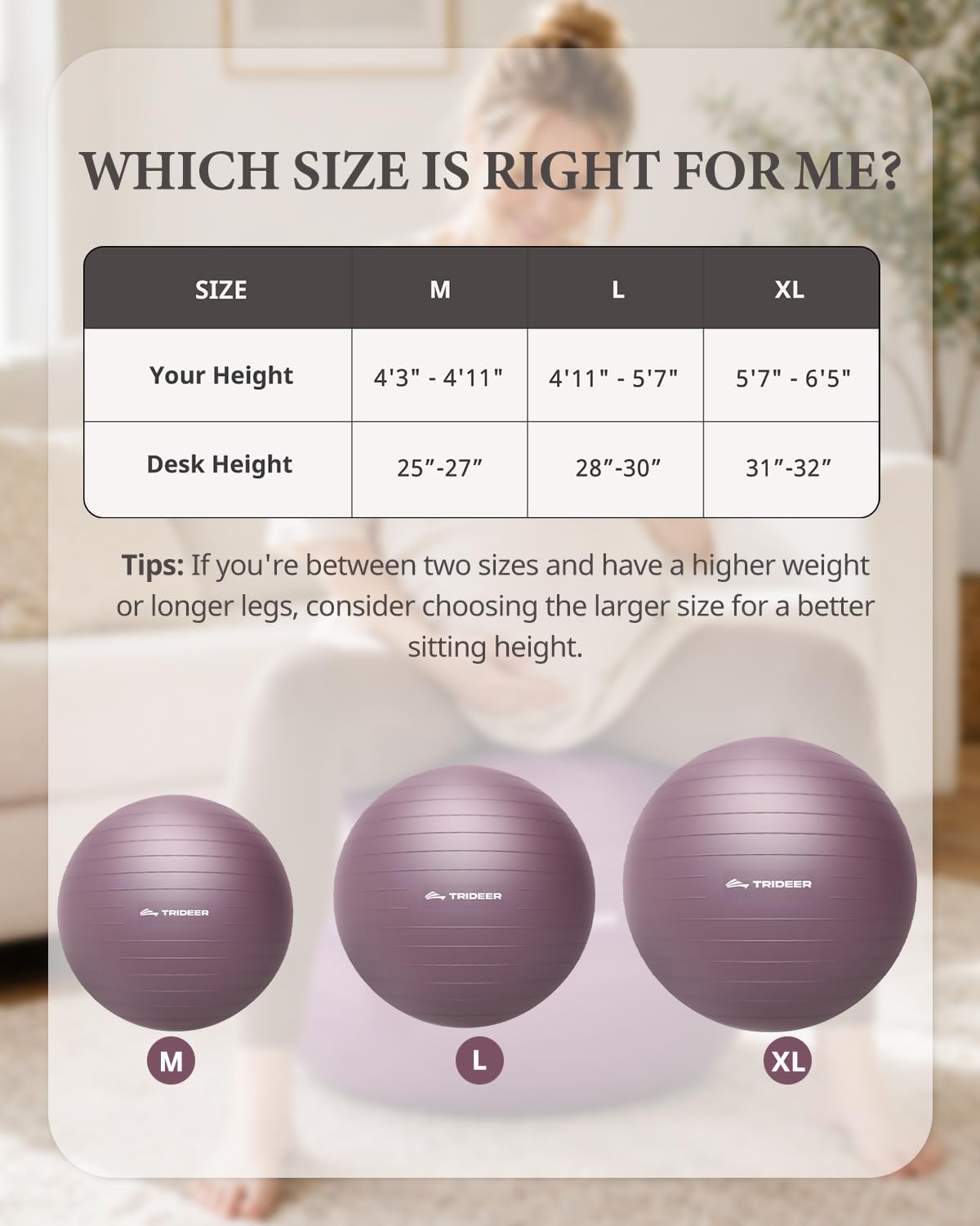 Exercise Ball, Stability Yoga Ball for Physical Therapy, Active Sitting, Pregnancy & Birth Labor Prep, Core Strength, Balance Training, Posture Improvement and Daily Stretching, 55/65/75cm