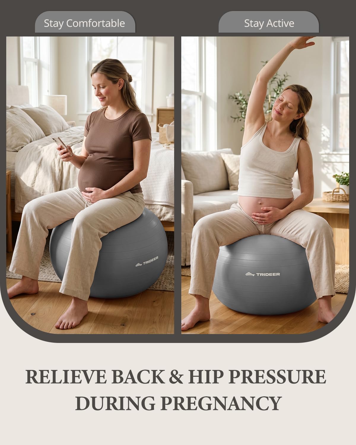 Exercise Ball, Stability Yoga Ball for Physical Therapy, Active Sitting, Pregnancy & Birth Labor Prep, Core Strength, Balance Training, Posture Improvement and Daily Stretching, 55/65/75cm