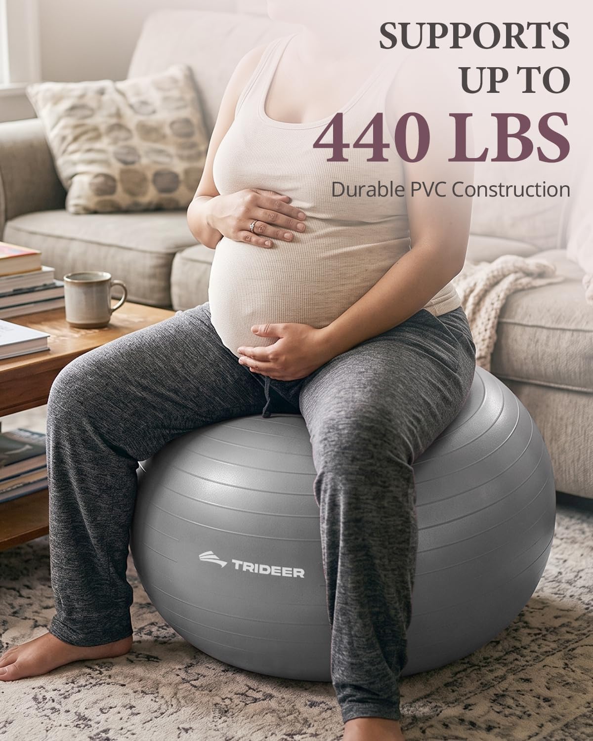 Exercise Ball, Stability Yoga Ball for Physical Therapy, Active Sitting, Pregnancy & Birth Labor Prep, Core Strength, Balance Training, Posture Improvement and Daily Stretching, 55/65/75cm