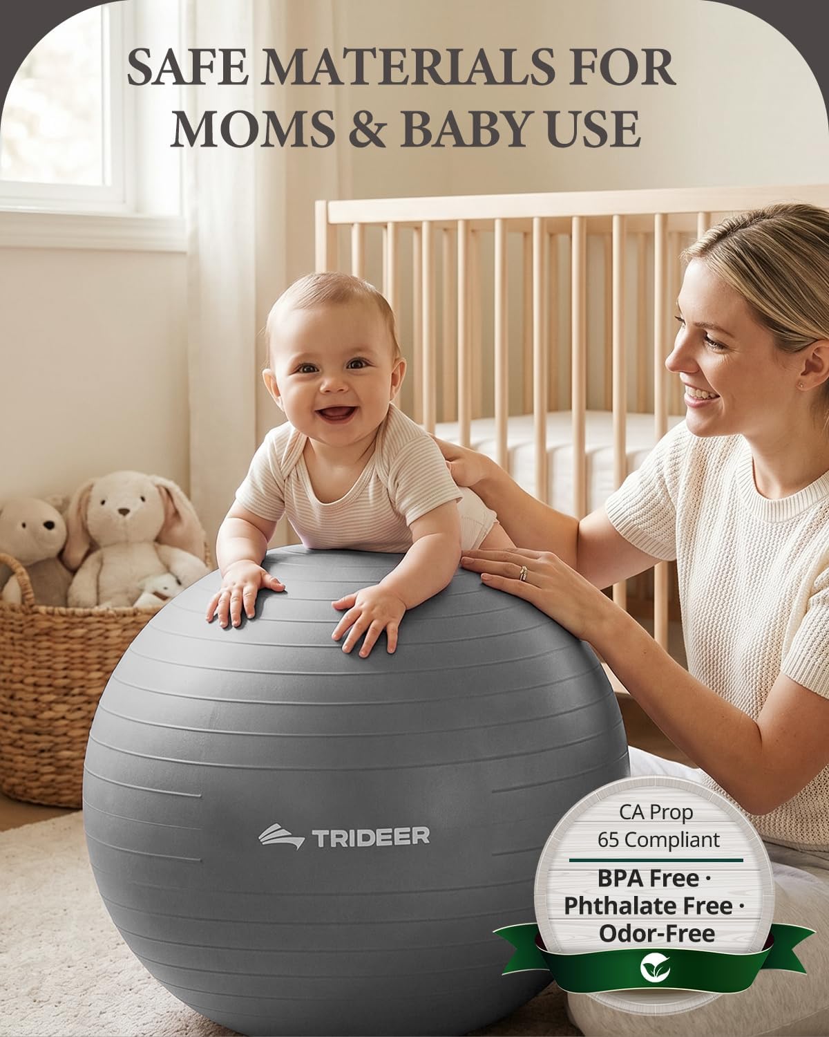 Exercise Ball, Stability Yoga Ball for Physical Therapy, Active Sitting, Pregnancy & Birth Labor Prep, Core Strength, Balance Training, Posture Improvement and Daily Stretching, 55/65/75cm