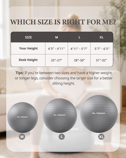 Exercise Ball, Stability Yoga Ball for Physical Therapy, Active Sitting, Pregnancy & Birth Labor Prep, Core Strength, Balance Training, Posture Improvement and Daily Stretching, 55/65/75cm