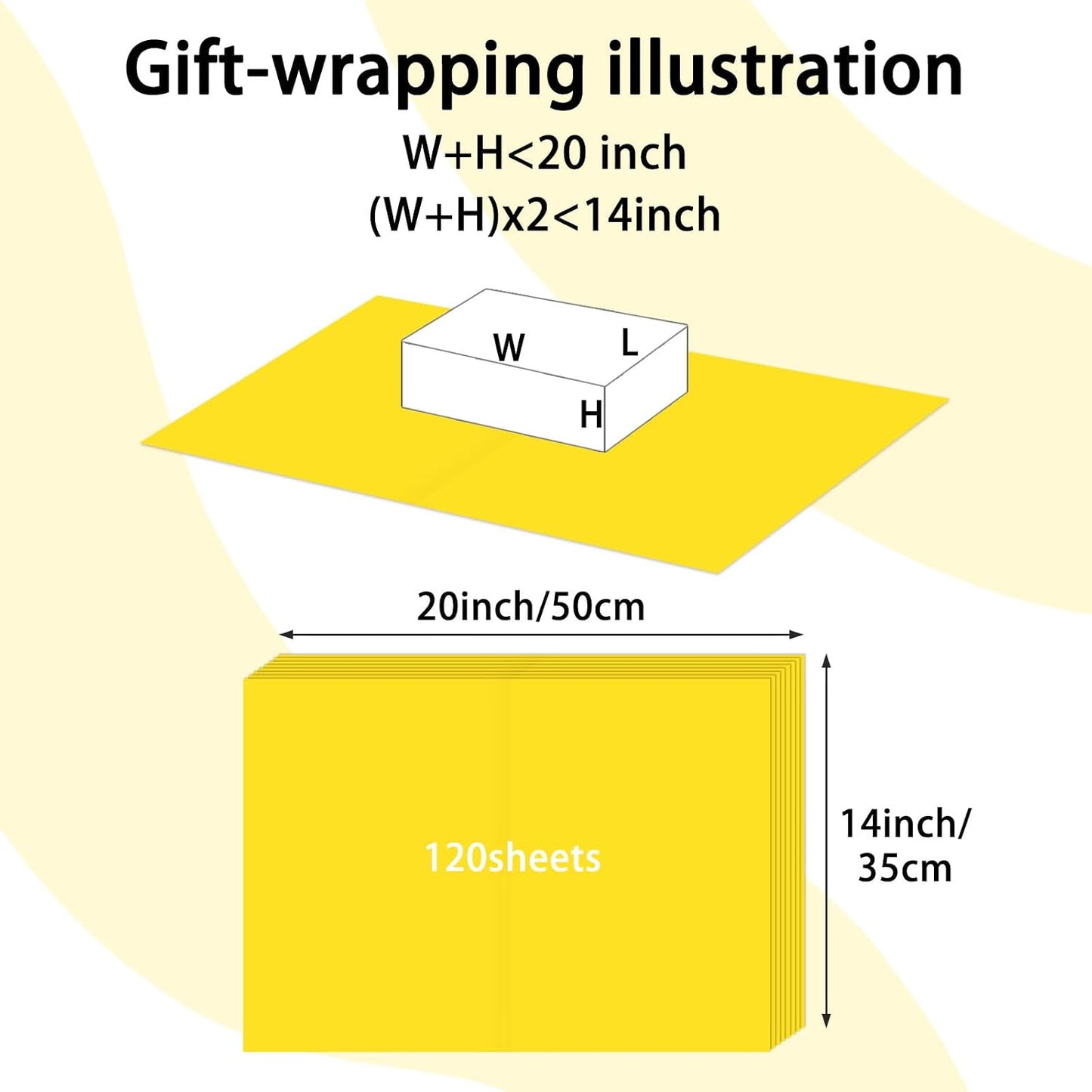 120 Sheets 20"X14" Yellow Tissue Paper for Gift Bags Wrapping, Art Tissue Paper Bulk for Weddings Birthday Party Crafts Decoration