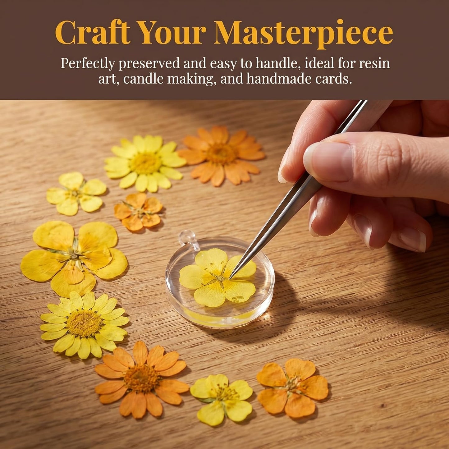 Orange Yellow Pressed Flowers Kit for Resin Bookmark DIY Craft | Kit for resin, bookmark & frame DIY craft