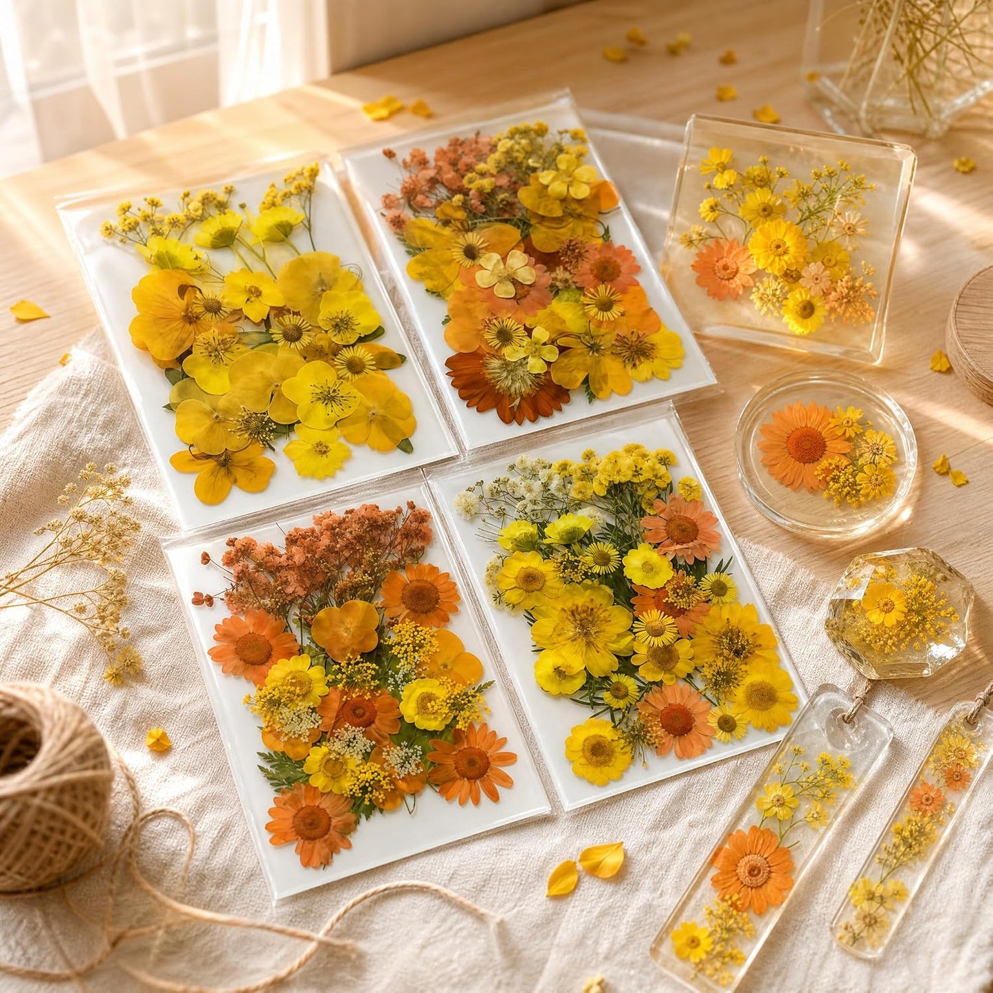 Orange Yellow Pressed Flowers Kit for Resin Bookmark DIY Craft | Kit for resin, bookmark & frame DIY craft