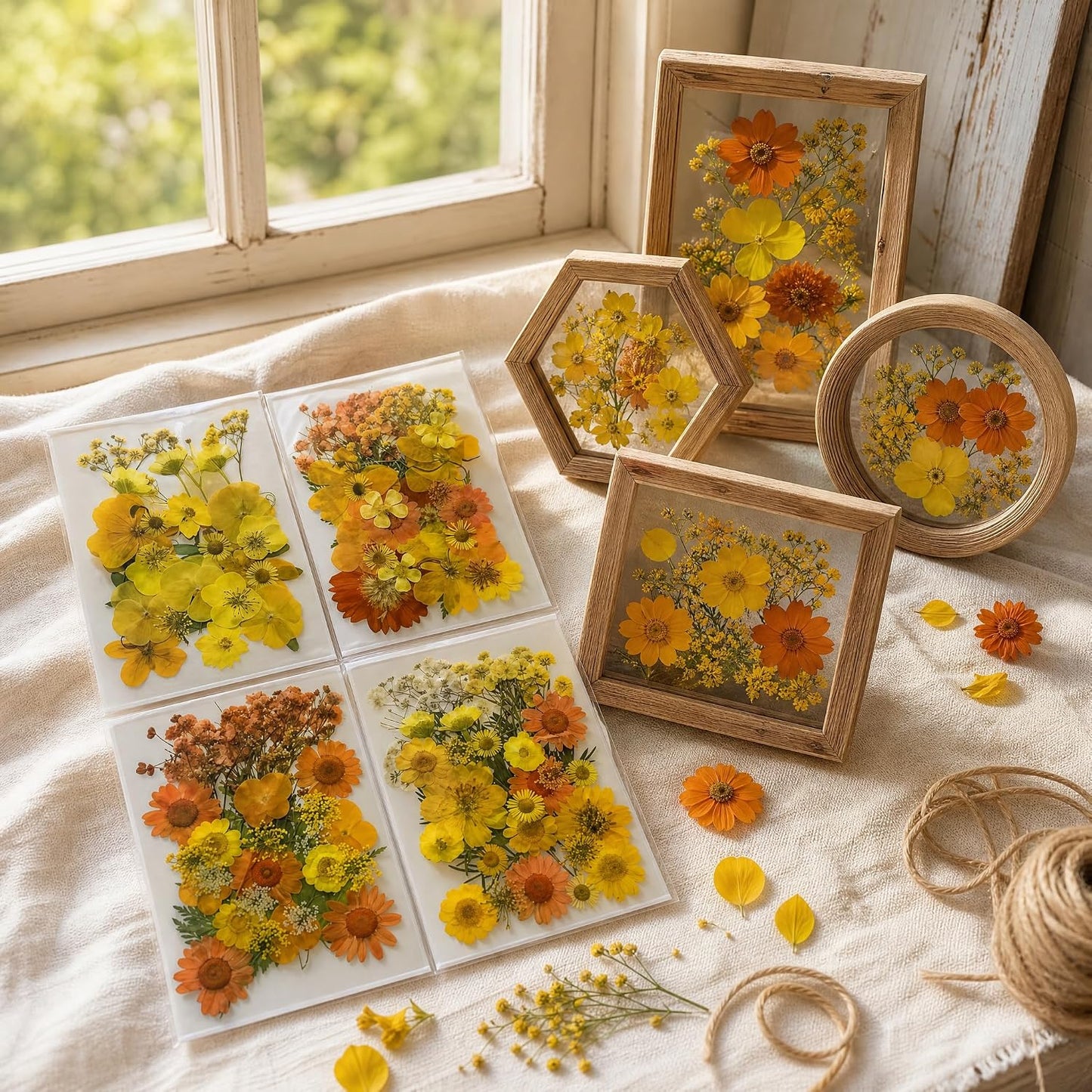 Orange Yellow Pressed Flowers Kit for Resin Bookmark DIY Craft | Kit for resin, bookmark & frame DIY craft