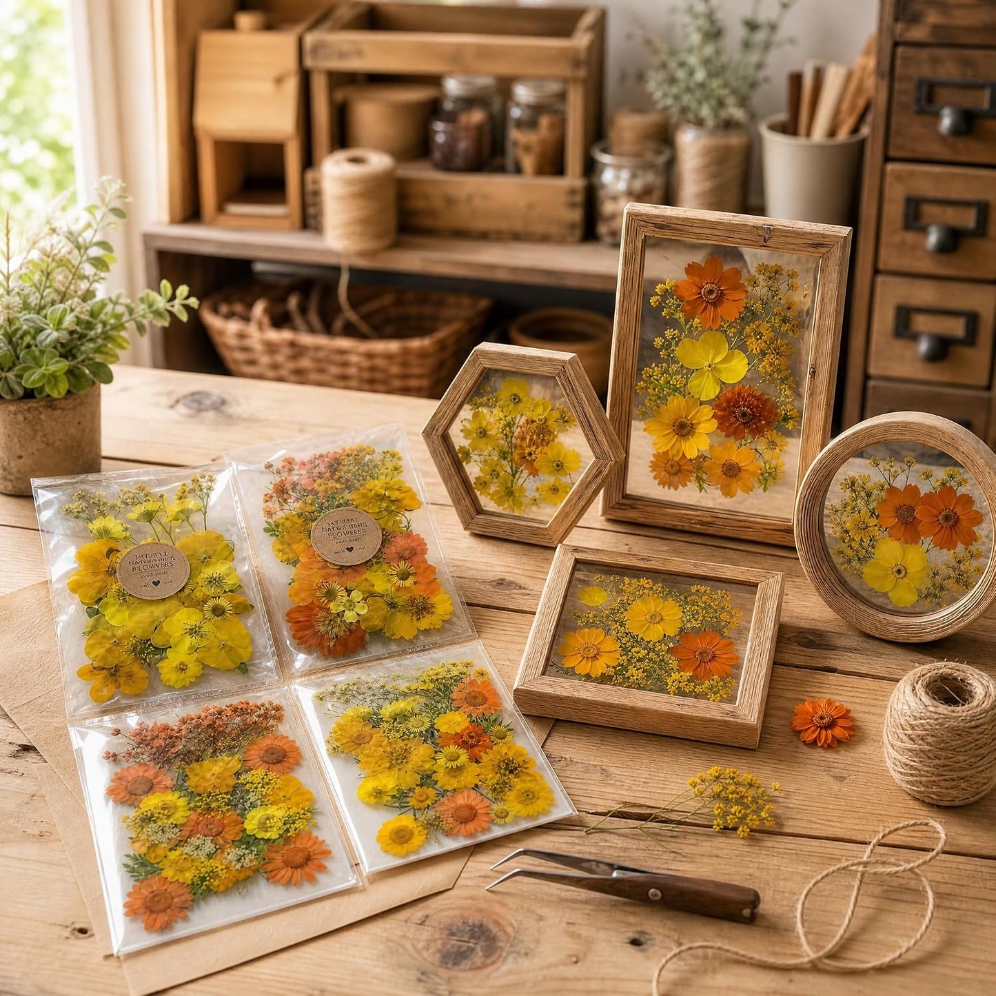 Orange Yellow Pressed Flowers Kit for Resin Bookmark DIY Craft | Kit for resin, bookmark & frame DIY craft