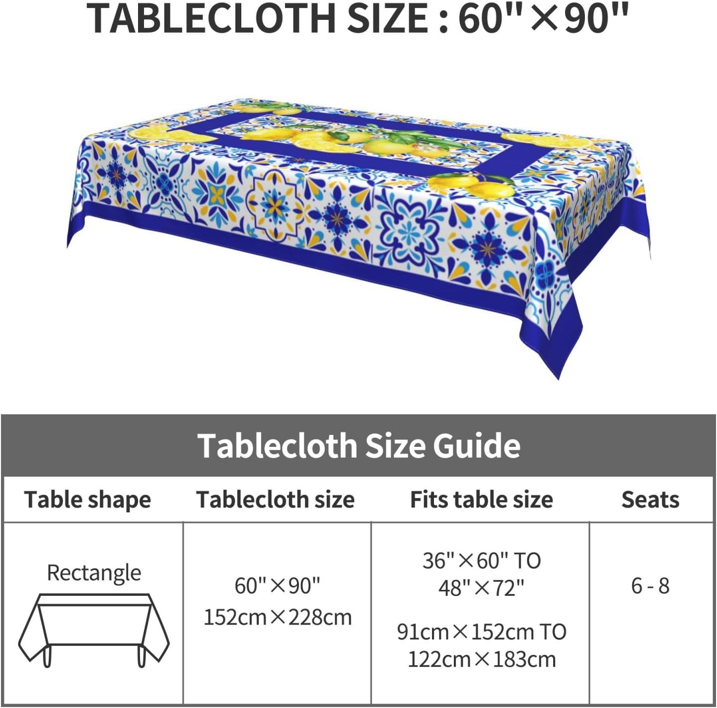 Lemon Rectangle Tablecloth Washable Table Cloth 60x90 Inch Table Cover Waterproof for Decoration Kitchen Dining Room