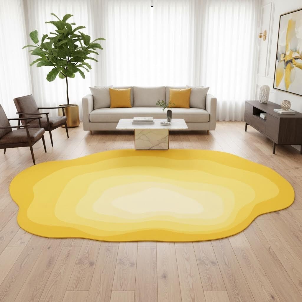 Modern Ombre Texture Lemon Yellow Area Rug 3x5 Easy Clean Non Skid Faux Wool Irregular Shape Rug for Living Room Diningroom Bedroom Hallway Laundryroom Home Office Classroom Minimalist Rugs