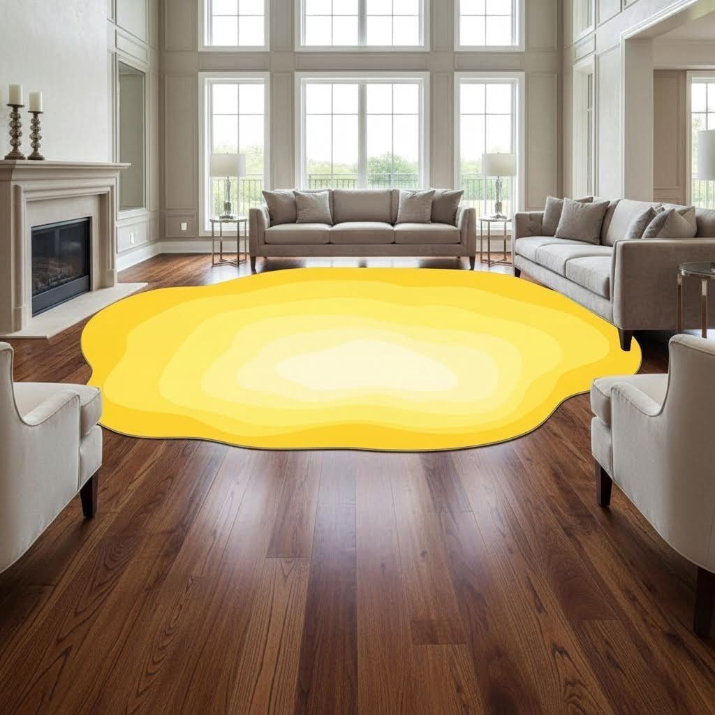 Modern Ombre Texture Lemon Yellow Area Rug 3x5 Easy Clean Non Skid Faux Wool Irregular Shape Rug for Living Room Diningroom Bedroom Hallway Laundryroom Home Office Classroom Minimalist Rugs