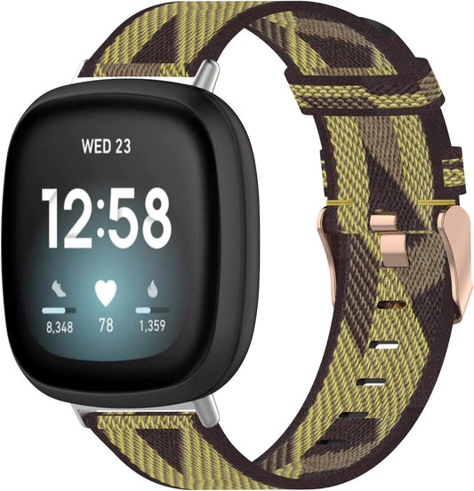 Canvas Quick Release Band Strap Compatible with Fitbit Sense 2/Sense/Versa 4/Versa 3 Band for Women Men Lightweight Fabric Replacement Woven Bracelet Wristband for Versa 4 Smartwatch