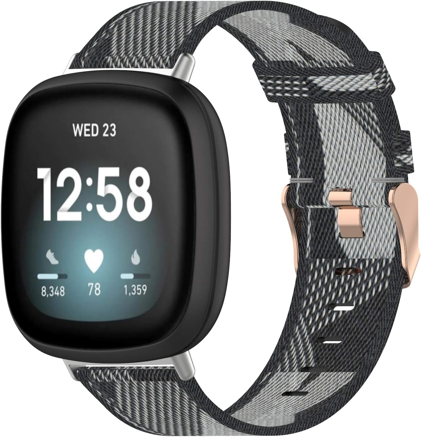 Canvas Quick Release Band Strap Compatible with Fitbit Sense 2/Sense/Versa 4/Versa 3 Band for Women Men Lightweight Fabric Replacement Woven Bracelet Wristband for Versa 4 Smartwatch