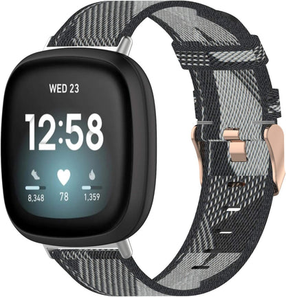 Canvas Quick Release Band Strap Compatible with Fitbit Sense 2/Sense/Versa 4/Versa 3 Band for Women Men Lightweight Fabric Replacement Woven Bracelet Wristband for Versa 4 Smartwatch