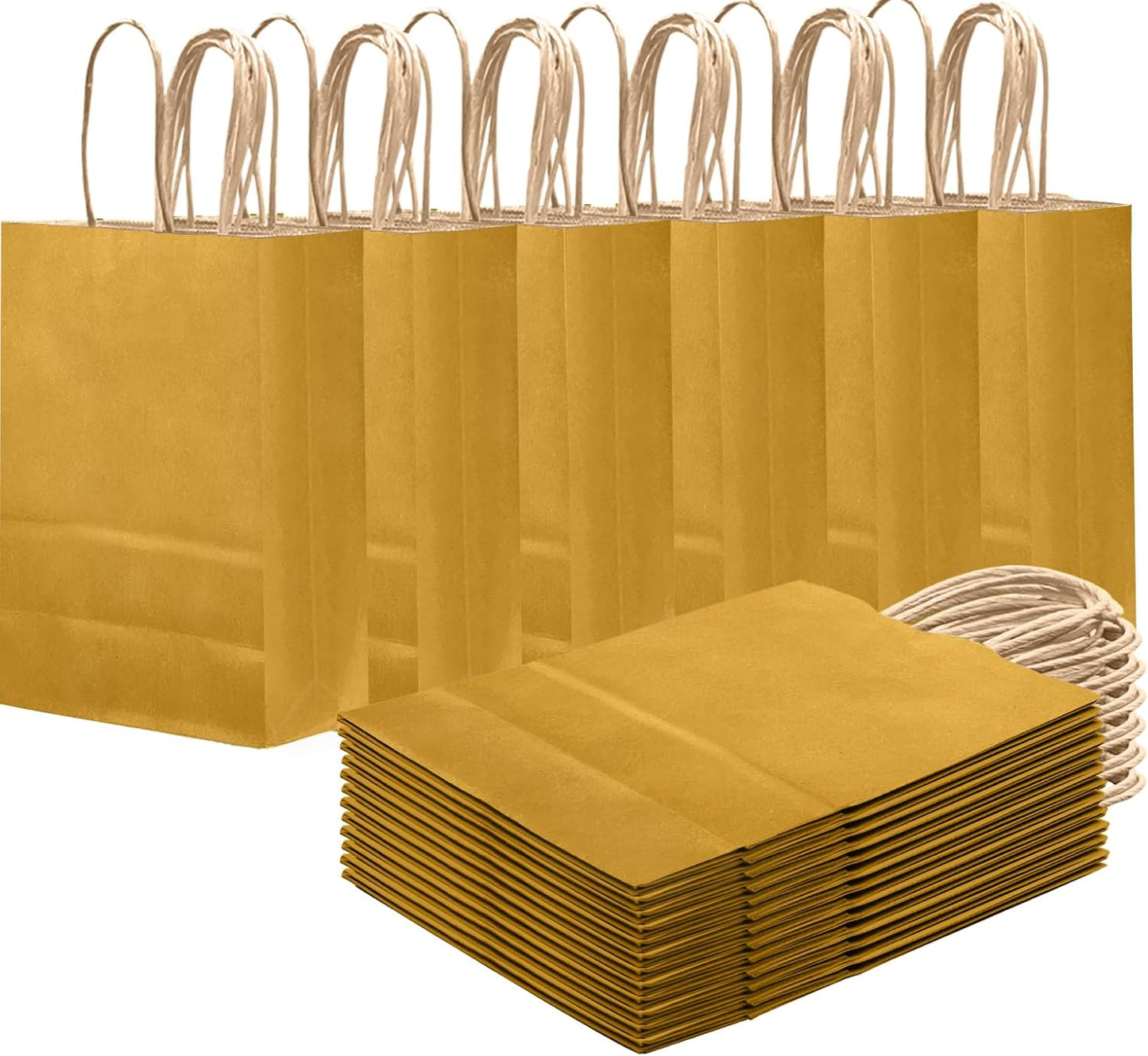 Mustard Yellow Gift Bag with Handles Bulk 24Pcs Paper Bags -8.3"x6"x3. 15" Party Favor Bags - Solid Color