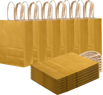 Mustard Yellow Gift Bag with Handles Bulk 24Pcs Paper Bags -8.3"x6"x3. 15" Party Favor Bags - Solid Color