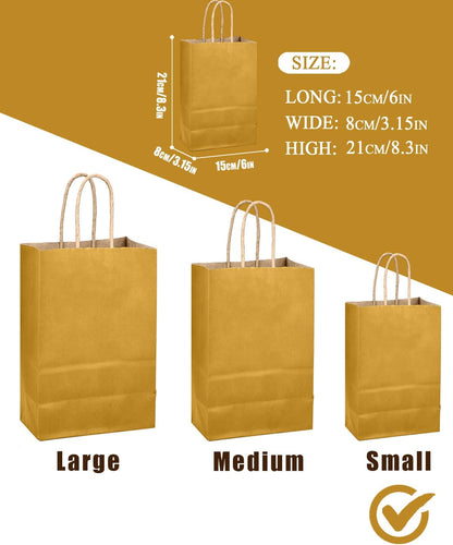 Mustard Yellow Gift Bag with Handles Bulk 24Pcs Paper Bags -8.3"x6"x3. 15" Party Favor Bags - Solid Color