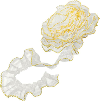 2 Inch Pleated Lace Trim Ruffle Sewing Ribbons White Backgroud Yellow Ruffled Gathered Edges Fabric Ribbon Retro Organza Ruffle Polyester Trims for Sewing Making Clothing Wedding Dresses Diy