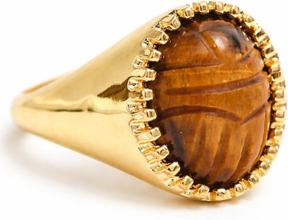 Scarab Beetle Carved Gemstone Rings Available in Size US 6 TO 9, Hypoallergic, Non-Tarnish 14k Yellow Gold Plated