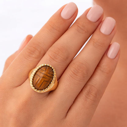 Scarab Beetle Carved Gemstone Rings Available in Size US 6 TO 9, Hypoallergic, Non-Tarnish 14k Yellow Gold Plated