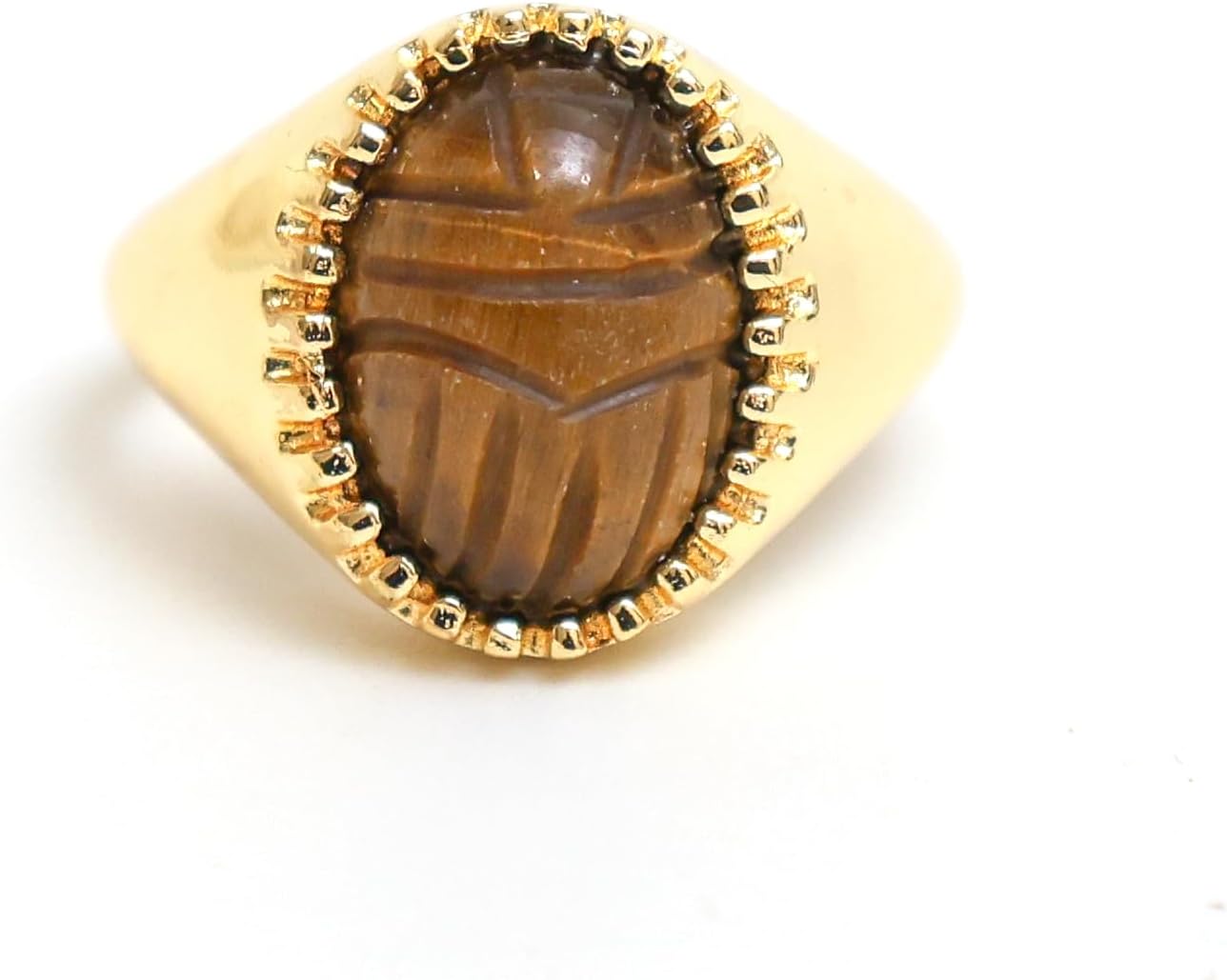 Scarab Beetle Carved Gemstone Rings Available in Size US 6 TO 9, Hypoallergic, Non-Tarnish 14k Yellow Gold Plated