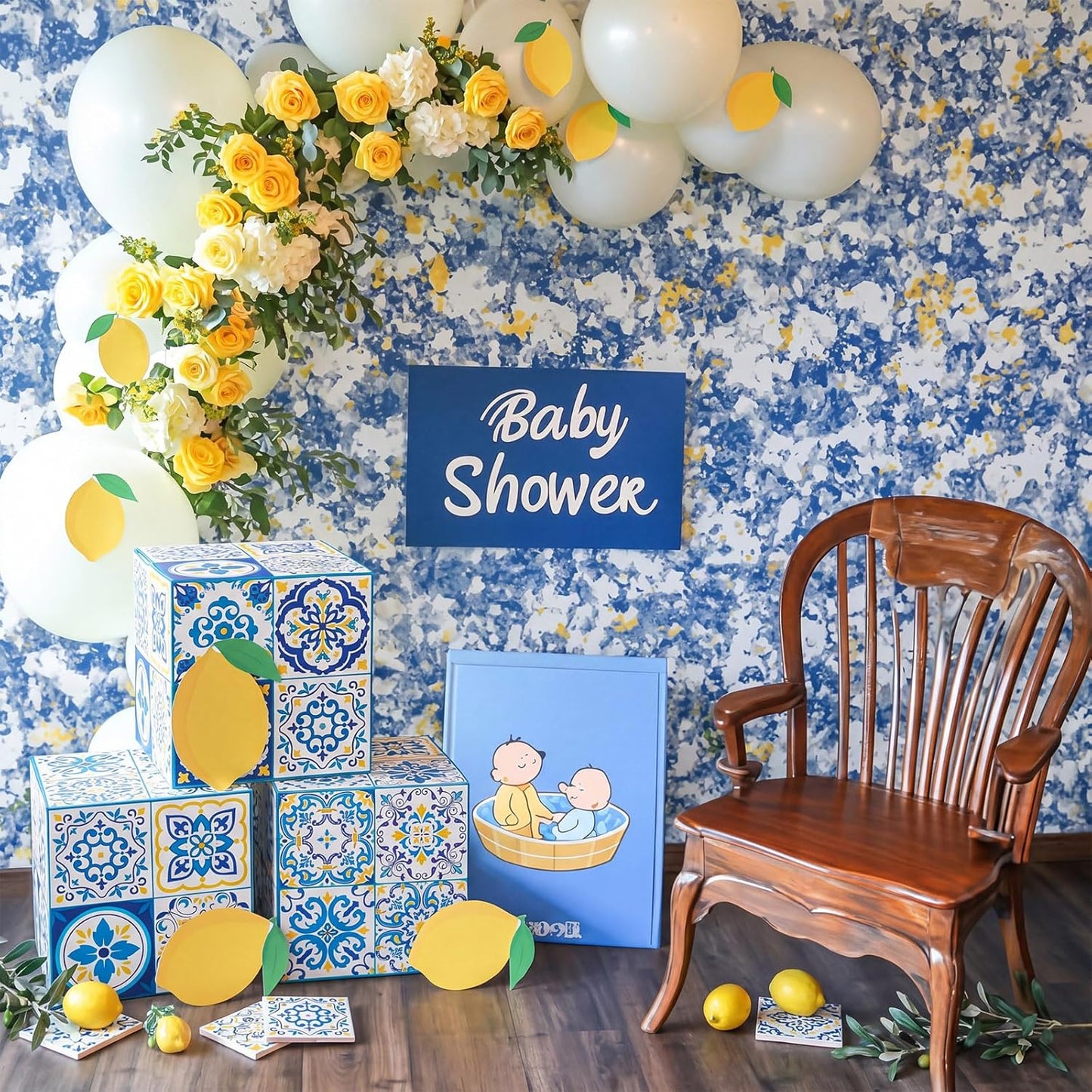 6 Pcs Large Amalfi Coast Party Decoration Boxes, 12" Cardboard Boxes with Capri Lemon Cards, Table Centerpieces for Birthday, Baby Shower, Wedding Summer Party Decor