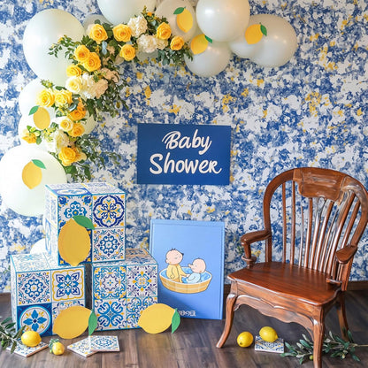 6 Pcs Large Amalfi Coast Party Decoration Boxes, 12" Cardboard Boxes with Capri Lemon Cards, Table Centerpieces for Birthday, Baby Shower, Wedding Summer Party Decor